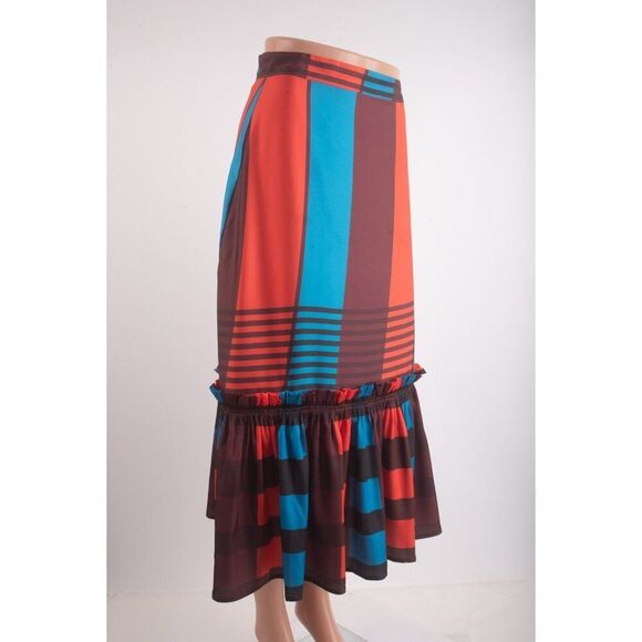 Anthropologie Eva Franco Womans Midi Skirt Size 6 Red Blue Satin Striped NWT - Picture 2 of 7